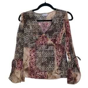 Vintage Y2k Womens Sheer Bell Sleeve Babydoll Top Fiary Grunge Patchwork Blouse